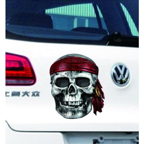 Skull Car Body Sticker 3D Skeleton With Red Band Halloween Car Tail Sticker Car Head Sticker Car Creative Sticker 1PC