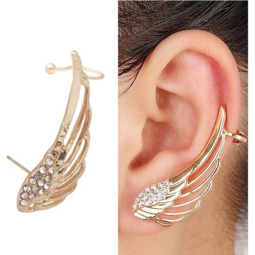 1PC New Angel Wing Style Crystal Clip Earrings Ear Stud For Women Rhinestone Long Cuff Clip d'oreille Bohemia Wedding Jewelrys