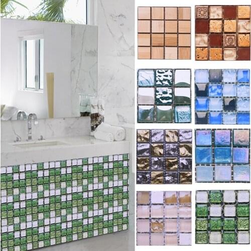 10pcs Self Adhesive Mosaic Wall Stickers 10*10cm Multicolor Waterproof DIY Wall Tile Sticker Kitchen Bathroom Sticker Decoration