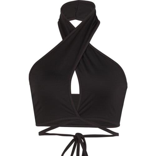 2021 Women Halter Cutout Camisole Sexy Sleeveless Short Criss Cross Backless Wrap Bandage Crop Tank Tops