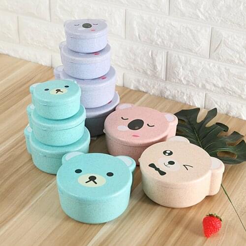 4pcs/Set Wheat Straw Microwave Lunch Box For Kids Small Snacks Meal Food Container Student School Cute Cartoon Bento Box Japan