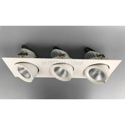 6pcs/lot LED Downlight 3X12W Square Ceiling Grille Lamp Double Slider COB Spotlight 360 Degree Rotation 36W