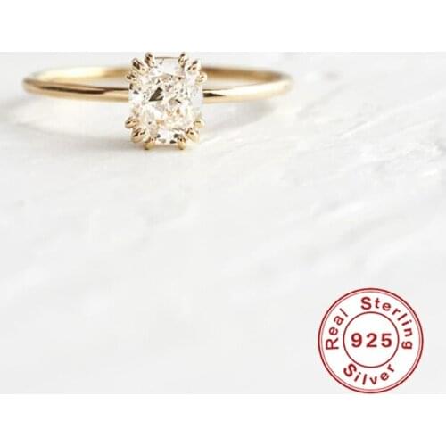 GS Korean 100% 925 Sterling Silver Shiny Round Zircon Diamond Finger Ring for Women Wedding Anniversary Jewelry Accessories