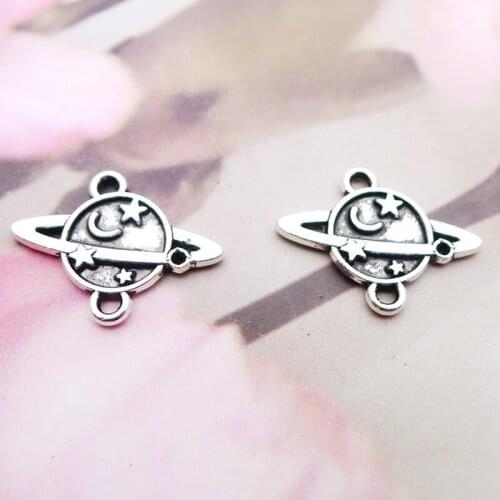 Fashion Antique Silver Color Alloy Earth Moon Star Charms 20pcs 14*19mm AAC850