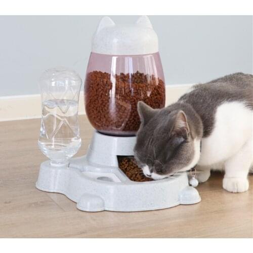 2 In 1 2.2L Automatic Pet Dog Cat Feeder Bowl for Dogs Drinking Water 528ml Bottle Kitten Bowls Puppy Food Feeding Container