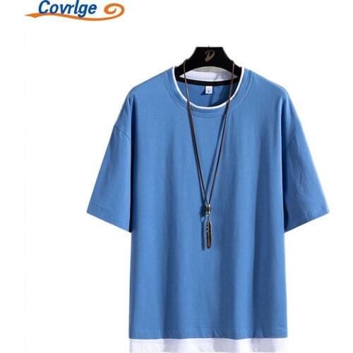 Covrlge New T-shirt Daily Casual Comfortable Breathable All-match Sports Loose Style Splicing Best Seller Mens Clothing MTS677
