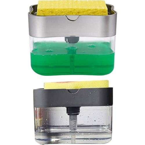 HOT Scrubbing Liquid Detergent Dispenser Press-type Liquid Soap Box Pump Organizer with Sponge Kitchen Tool Bathroom Supplies