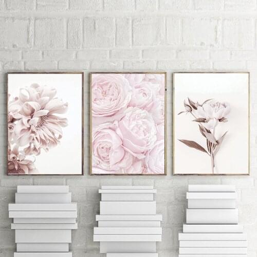 Home Decoration Pink Peonies Flower Wall Art Vintage Poster Canvas Painting Posters And Prints Wall Pictures For Living Room