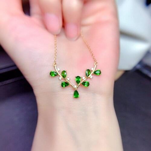 Delicate Antlers Pendant Necklace Inlay Water Drop Green Zircon Fashion Clavicle Chain Simple Jewelry For Wedding Engagement