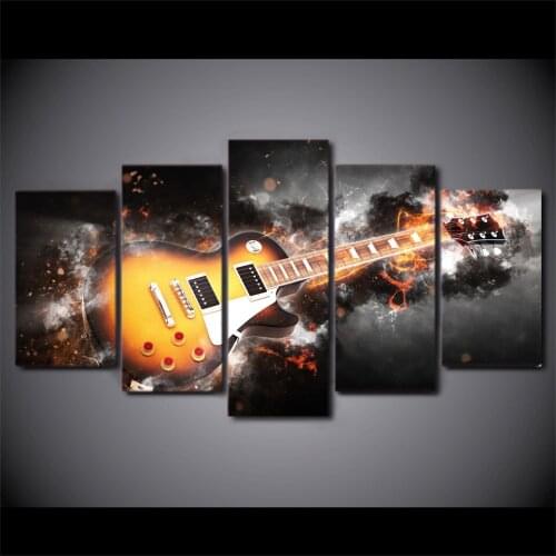 5 Pieces Guitar Canvas Painting For Living Room Home Decor HD Printed Modular Wall Art Abstract Lightning Pictures Frame