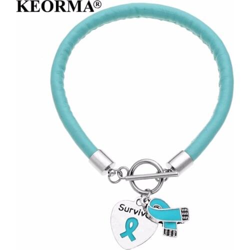 KEORMA new products stainless steel OT buckle silver heart-shaped engraved letter Survivor and ribbon charm bracelets for women