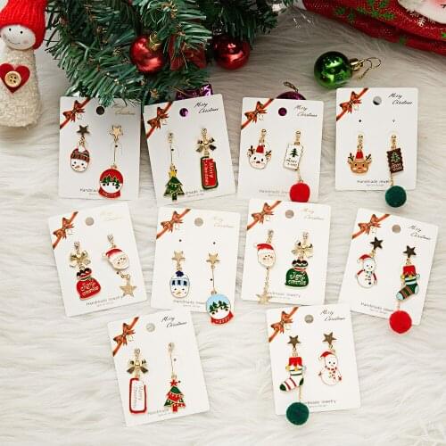 Creative Design Christmas Earrings Asymmetrical Stud Earrings for Women Christmas Tree Bow AB Style Girl Jewelry Friendship Gift