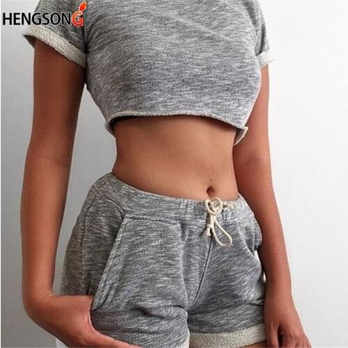 Summer Women Running Set Crop Top + Shorts 2 PCS Sports Sets For Women Tracksuit Gym Running Clothes Volleyball Fitness Set
