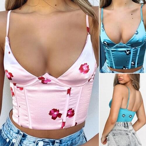 Hot kf-Womens Navel Bare Skinny Fashion Bright Color Printing Small Sling