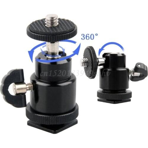 Metal Light Bracket Ball Head 1/4" Mini Hot Shoe Mount Flash Stand for Camera