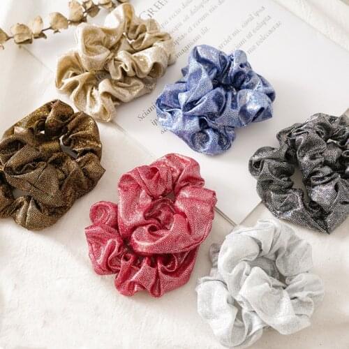 Fashion Solid Glitter Elastic Floral Hair Rope Pu Leather Dot Scrunchie Hairband Ponytail Holder Headwear Women Accessories