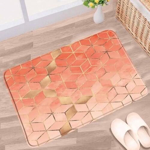 Marble Bathroom Mat Geometric Colored Lattice Pattern Non-slip Rugs Flannel Home Decor Bathroom Kitchen Bedroom Entrance Carpet