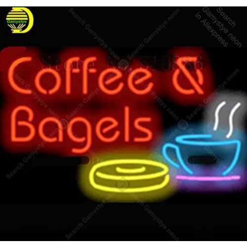 Custom Neon Sign For Coffee & Bagels Cafe Real Glass Tube Display Light Lamp Decorative Bar Beer Decor Bulbs Neon Signs 19"x15"