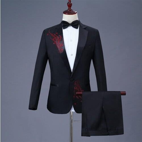 New Stage Costumes For Singers Mens Black Suit Host Wear Shiny Rhinestone Clothing Stage Chorus MenS Celebrity Costume VDB885