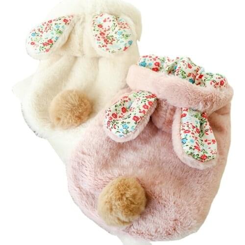 Pet Dog Clothes Keep Warm and Velvet Floral Cotton-padded Clothes for Autumn and Winter New Products Bunny Big Ears Dog Clothes