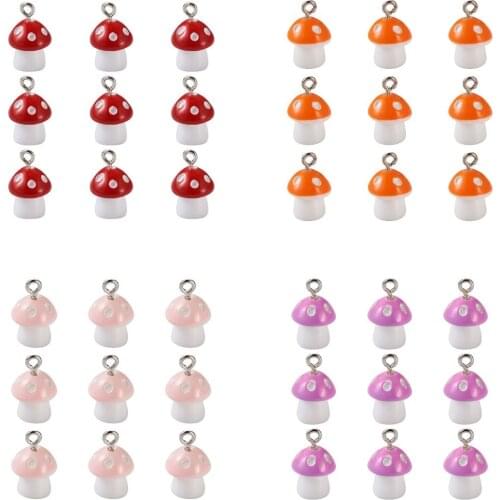 50Pcs 3D Small Mushroom Pendants Charms With Iron Loop Vegetable Dangles For DIY Keychain Necklace Earring Jewelry Making