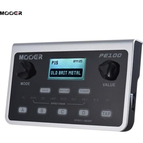 MOOER PE100 Portable Multi-effects Processor Guitar Effect Pedal 39 Effects 40 Drum Patterns 10 Metronomes Tap Tempo