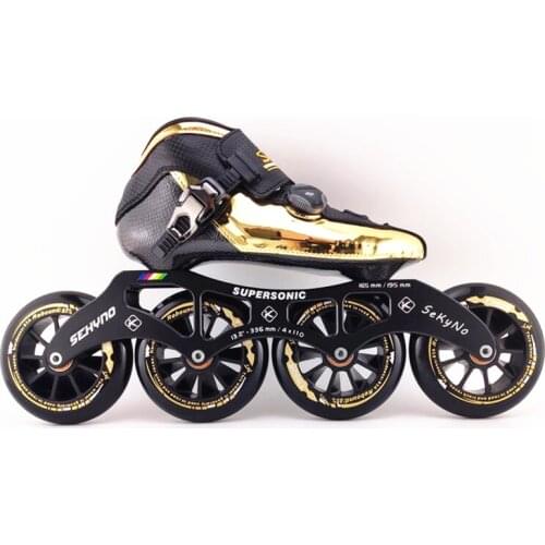 4 wheels track race speed skates patines marathon road golden inline skates shoes carbon fiber boot 90 100 110 kids adult roller