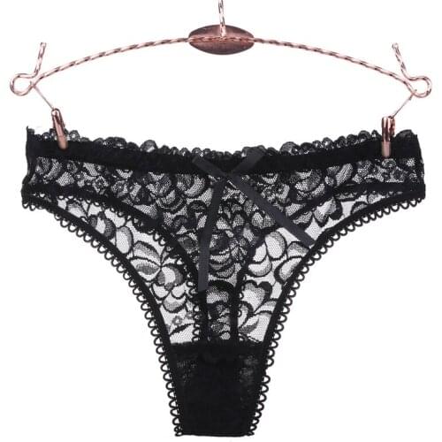 Sexy Lace Panties Women Underwear Breathable Low-Rise Cotton Briefs For Women Lingerie G-String Lace Panties String Thong Black