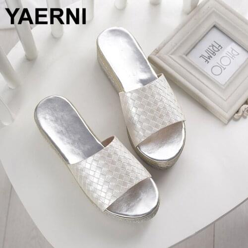 YAERNIFashion Women Wedges Casual High Heel Wedge Slippers Summer Platform Lady Slides Black White Green Beach Slides Mules shoe