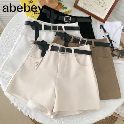 2021 New Summer Fashion All-match solid Shorts high waist slim loose casual suit Shorts wide leg Shorts with belt