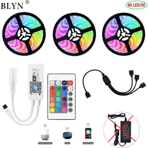 Led wifi strip 15m 10m 5050 rgb tira 60led/m smart phone alexa google home wireless control with rf ir remote home ceiling light