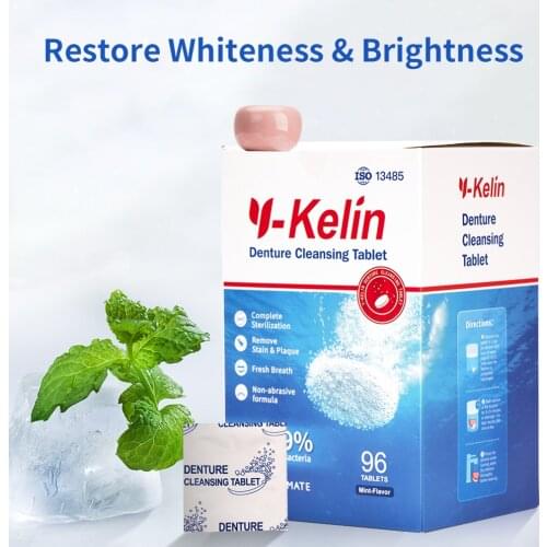 Y-Kelin Denture Cleansing Tablet 96 Tabs Cleanser Pills Whitening Remove Plaque Antibacteria