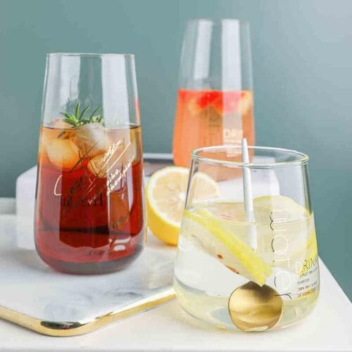 Potbelly U-shape Juice Mug Whiskey Glass Transparent Wine Glasses Cocktail Glass Drinking Glasses Golden Letters Elegant
