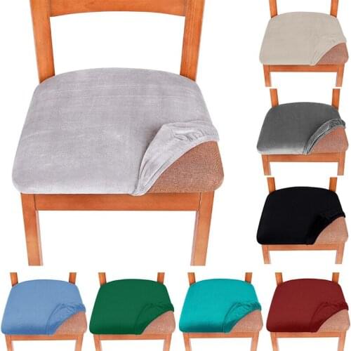 Stretch Velvet Dining Room Upholstered Chair Seat Cushion Covers Removable Slipcovers Washable Chair Furniture Protector
