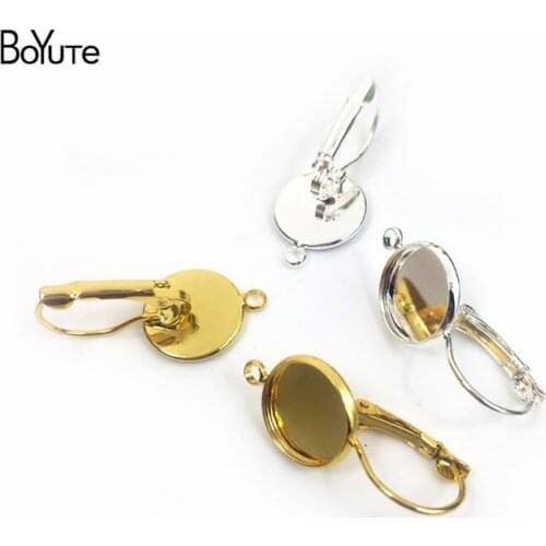 BoYuTe 20Pcs 3 Colors Round 12MM Cabochon Earring Base Blank Tray Clip Earrings with One Loop DIY Jewelry Accessories