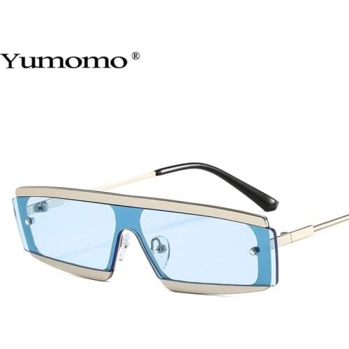 2021 Fashion Rectangle One Piece Sunglasses Women Vintage Semi-Rimless Clear Ocean Lens Eyewear Men Sun Glasses Shades UV400