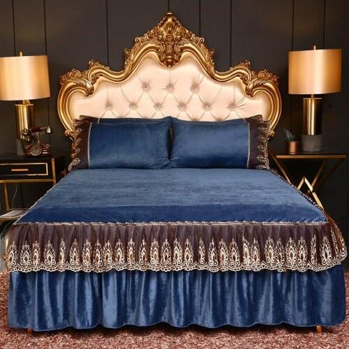 2019 NEW Pleated Lace Bed Bedspread Fitted Sheet Pillowcases Cotton 2/3pcs Solid Princess Lace Bedding