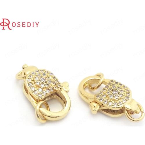 37840)2PCS 10x17MM 24K Gold Color Brass and Zircon Necklaces Bracelets Connect Clasps Jewelry Making Supplies Diy Accessories