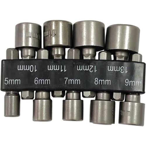 9pcs/set Wrench 1/4" Screw Metric Driver Tool Set Adapter Drill Bit 5 To 13mm Hexagonal Shank Hex Nut Socket