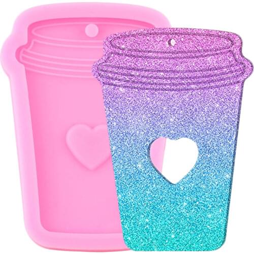 Shiny GLossy Coffee Cup Decoration Keychain Silicone Mold Fashion Jewelry DIY Handmade Charms Molds Pendant Clay Resin Moulds