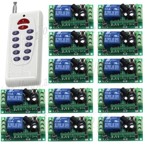 DC 12 CH 10A Relay 12 Receiver +1 Transmitter Light Lamp on off switch 12v Wireless System 315/433Mhz Fixed code SKU: 5115
