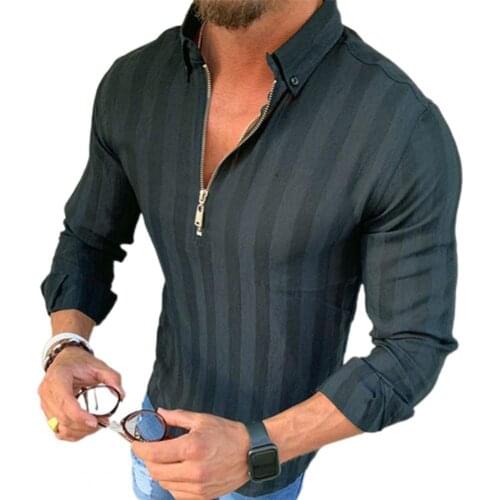 Men Shirt Turn-down Collar Breathable Polyester Striped Printed T-shirts for Buiness