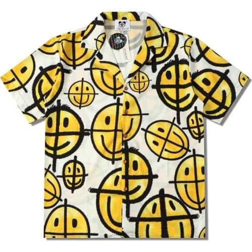 Summer Yellow Wink Smiley Printed Hawaiian Shirt Men Luxury Brand Short Sleeve Casual Beach Women Shirts Camisa Social Masculina