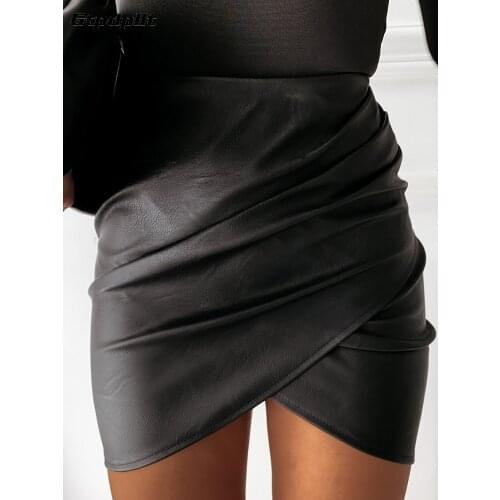 Gtpdpllt New Winter Pu leather Skirt Womens faldas mujer moda 2019 Sexy Mini pleated Skirts pencil Black jupe femme