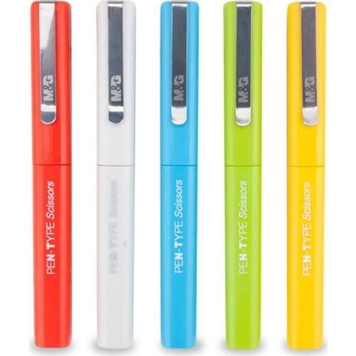 Personality color scissors pen type folding portable scissors safety hand scissors with protective cover tailor office supplies