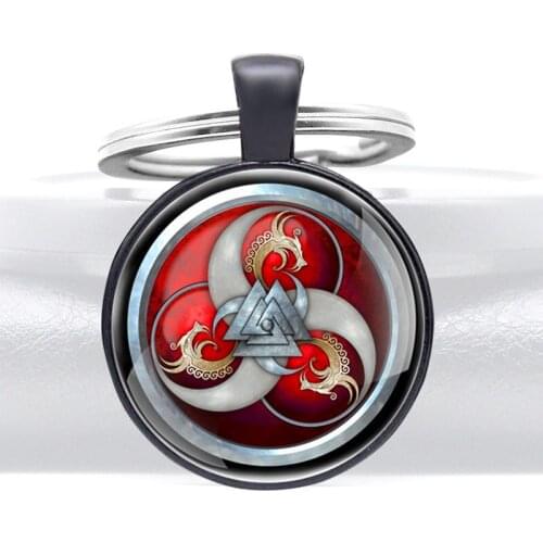 Classic Viking Triangle Symbol Glass Cabochon Metal Pendant Key Chain Charm Men Women Key Ring Jewelry Gifts Keychains