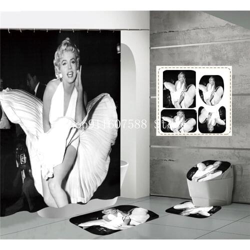Beauty Sexy Woman Girl Shower Curtain Black Bath Curtain Set Fashion Marilyn Monroe Bathroom Curtain Home Decor Dropshipping