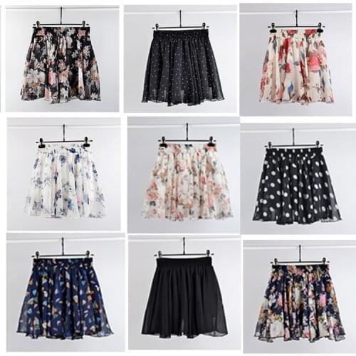Summer New All-match Chiffon Printed Skirt Anti-Exposure Skirt High Waist Floral Puff Skirt