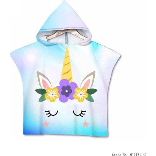 Cute Unicorn Print Childrens Cartoon Hooded Bath Towel Animal Print Baby Boys and Girls Swim Bibulous Bath Towels