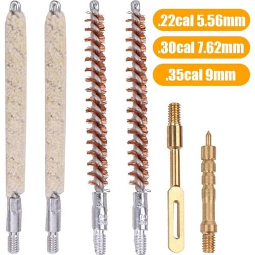 6PCS Tactical Gun Cleaning Rod Brush Head Kit Cal.22/30/35 Portable Airsoft Brush Rifle Pistol Cleaning Tool Hunting Accessories